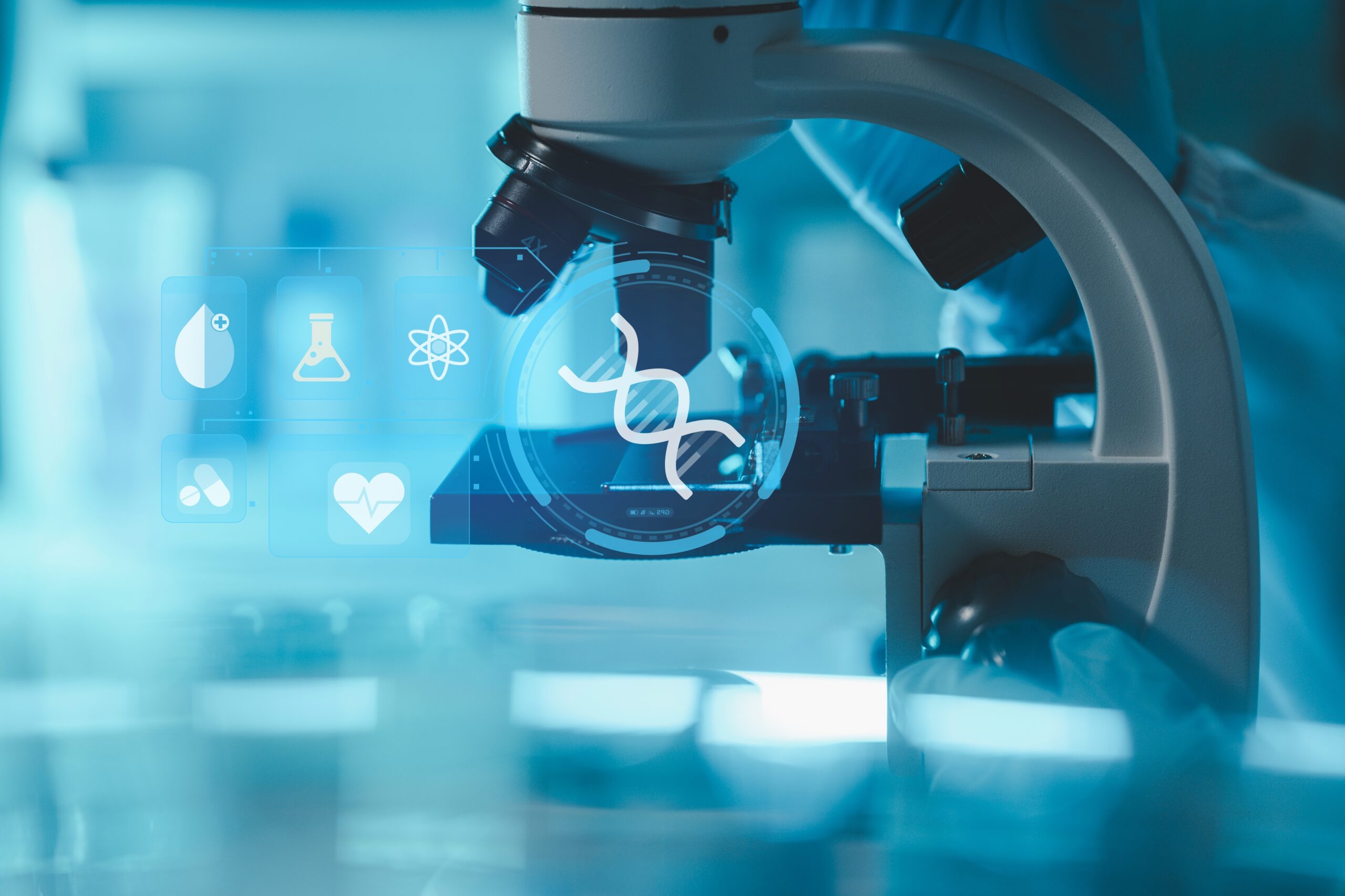 Female,Medic,In,Uniform,Working,With,Microscope,Making,Analysis,At